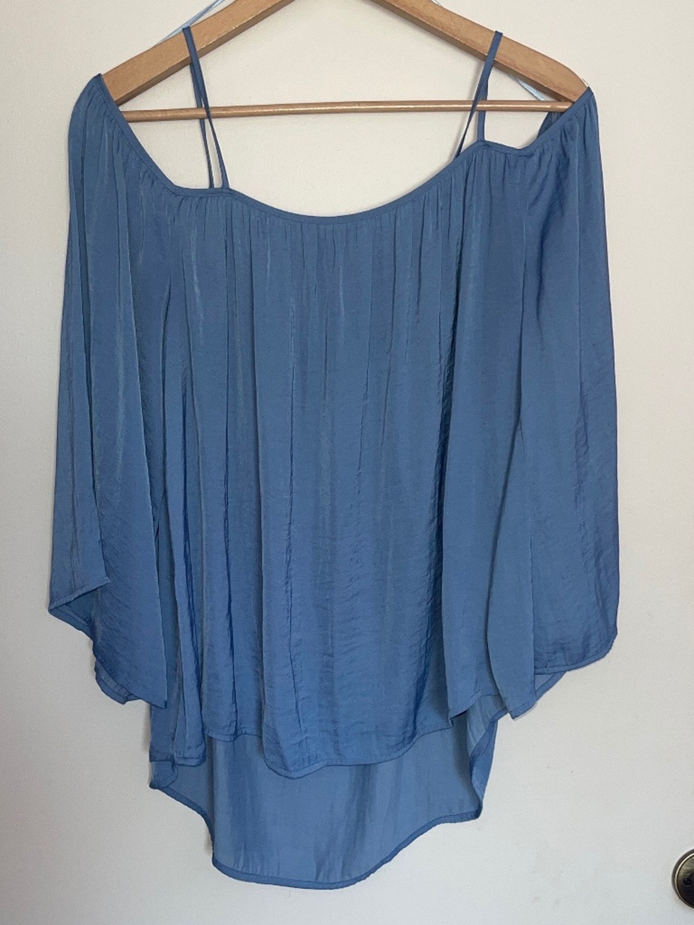 Vince Camputo Icy Blue Flare Sleeve Cutout Shoulder Loose Fit Blouse Top Size M